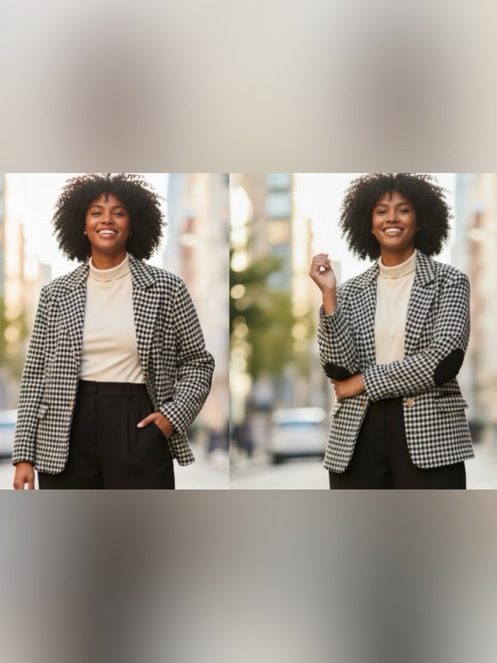 JOAN RIVERS KNIT BLACK & OFF WHITE HOUNDSTOOTH BLAZER W ELBOW PATCHES SZ 24W